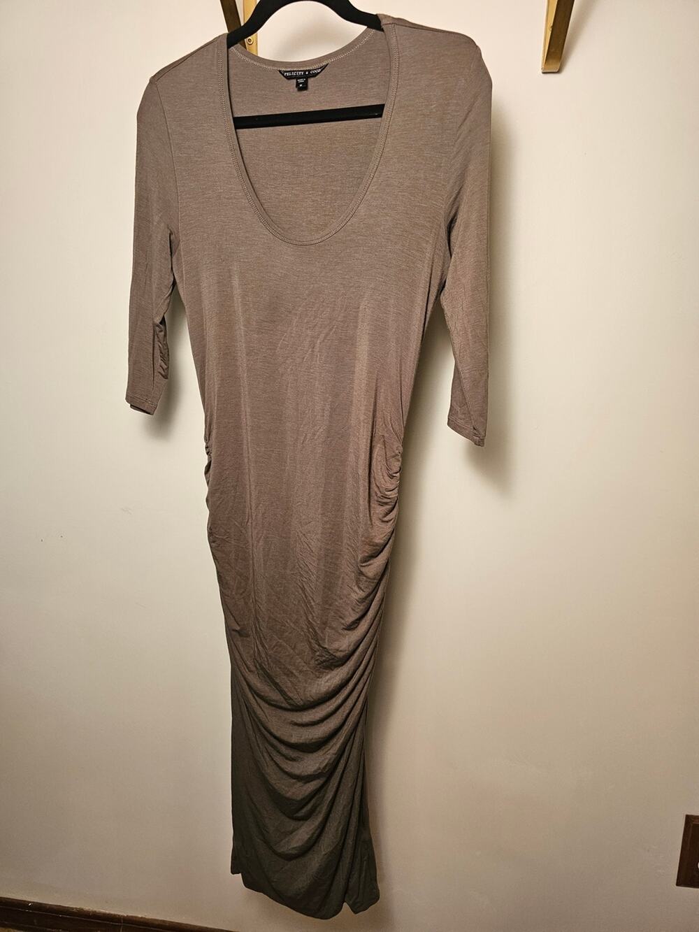 Women's Scoop Neck Ruched Maxi Dress - Taupe